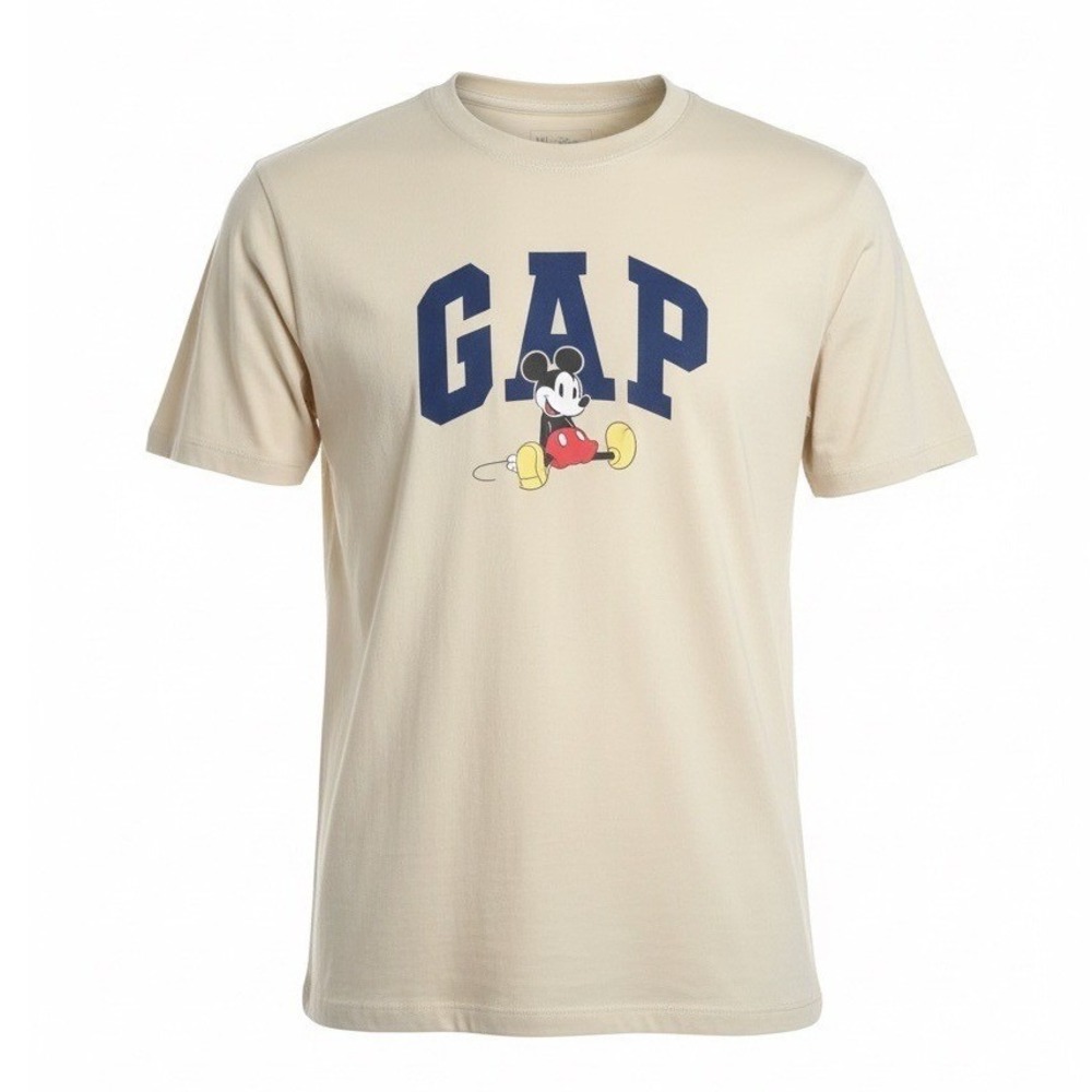 Gap x Disney Mens Mickey Mouse Logo Graphic T-Shirt Cream Beige Large NWT-04-1